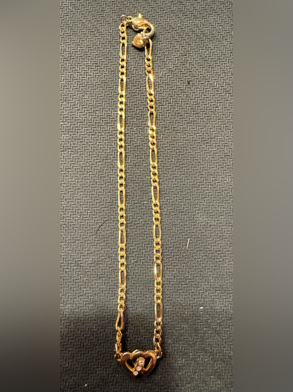 Vintage Joan Rivers Gold Tone Figaro-Style Heart With Crystals Bracelet